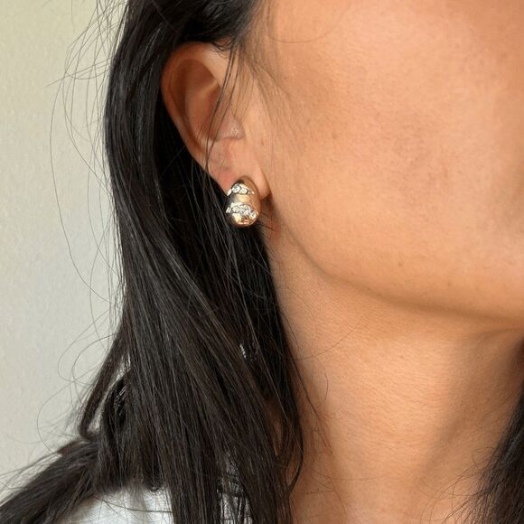 vtg 80s sparkle statement earrings rhinestone encrusted goldtone french baguette - Picture 2 of 6